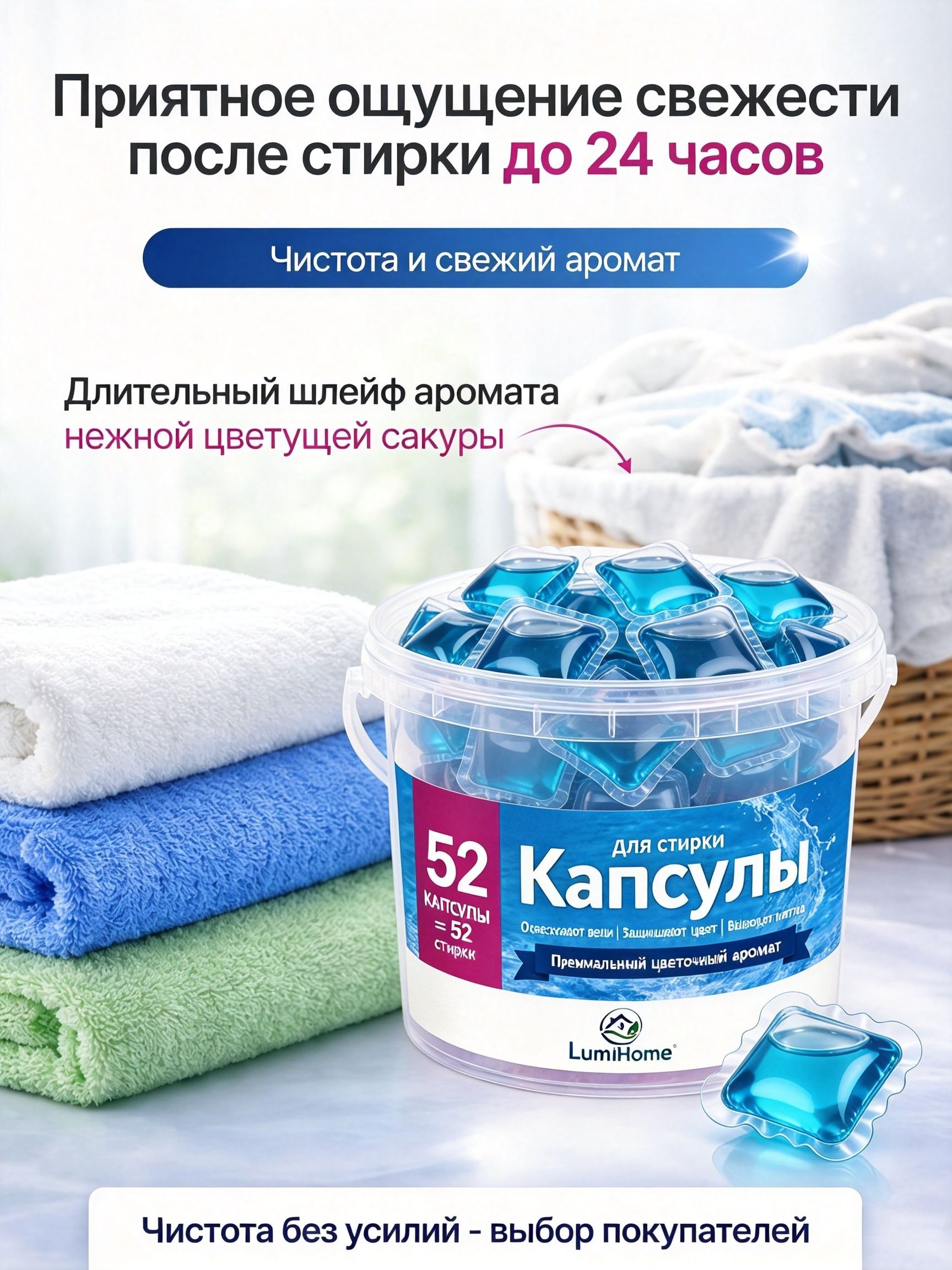 Капсулы для стирки белья LumiHome, Свежесть Океана, 500 шт — фото 5