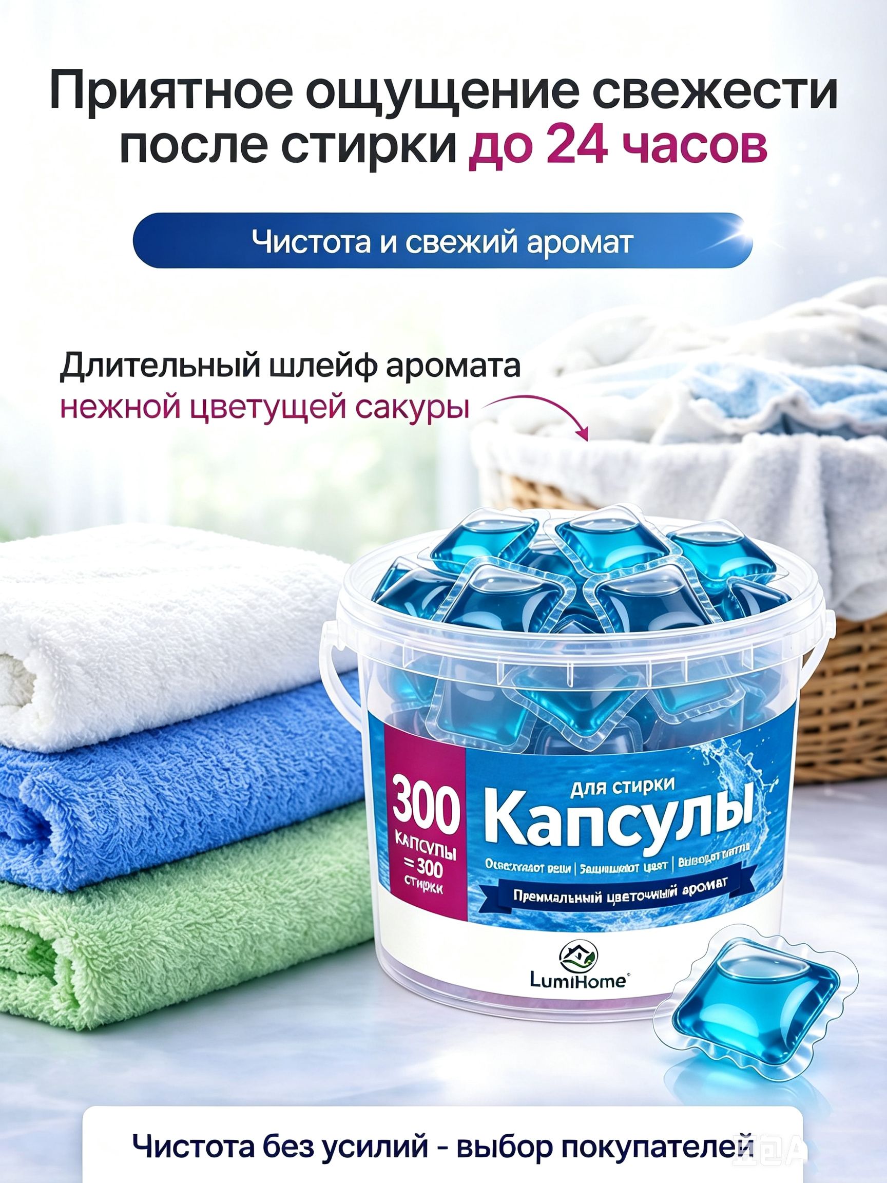 Капсулы для стирки белья LumiHome, Свежесть Океана, 500 шт — фото 9
