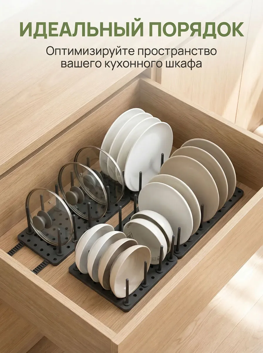 Органайзер для кухонного ящика регулируемый, держатель для посуды и… — фото 1