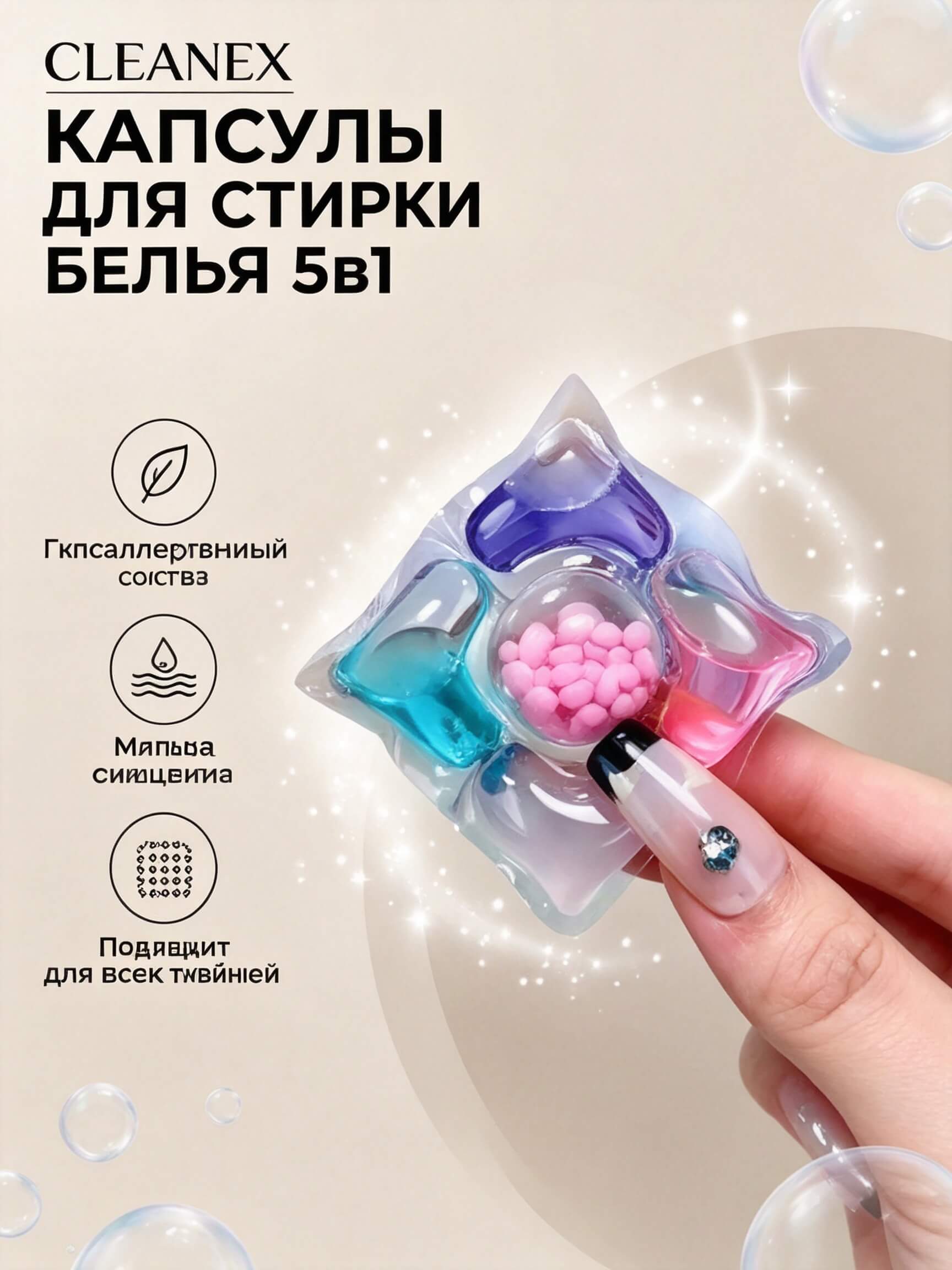 Мешки для стирки 3 шт сетка на молнии + 108 капсул 5 в 1 — фото 2
