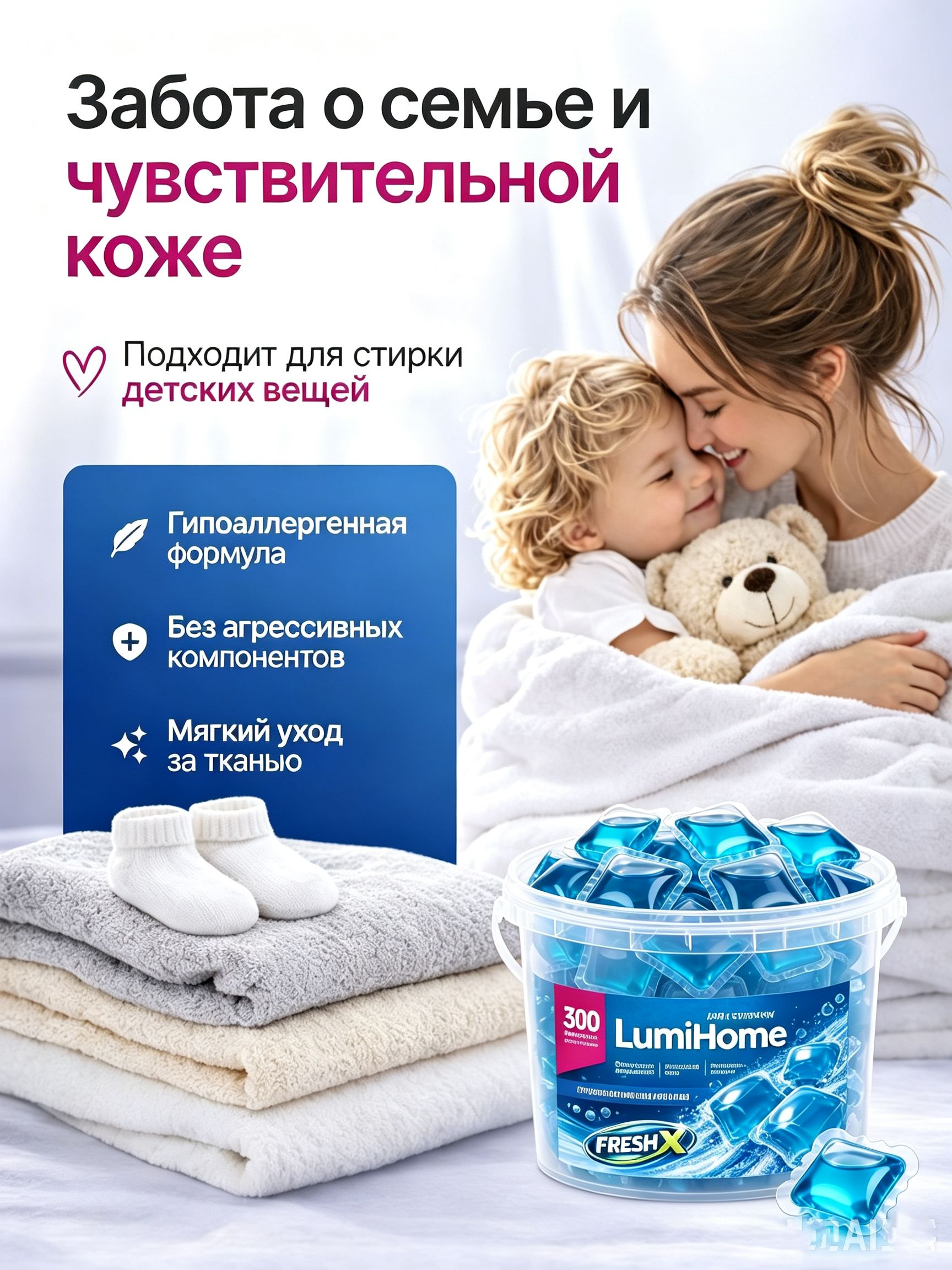 Капсулы для стирки белья LumiHome, Свежесть Океана, 500 шт — фото 8
