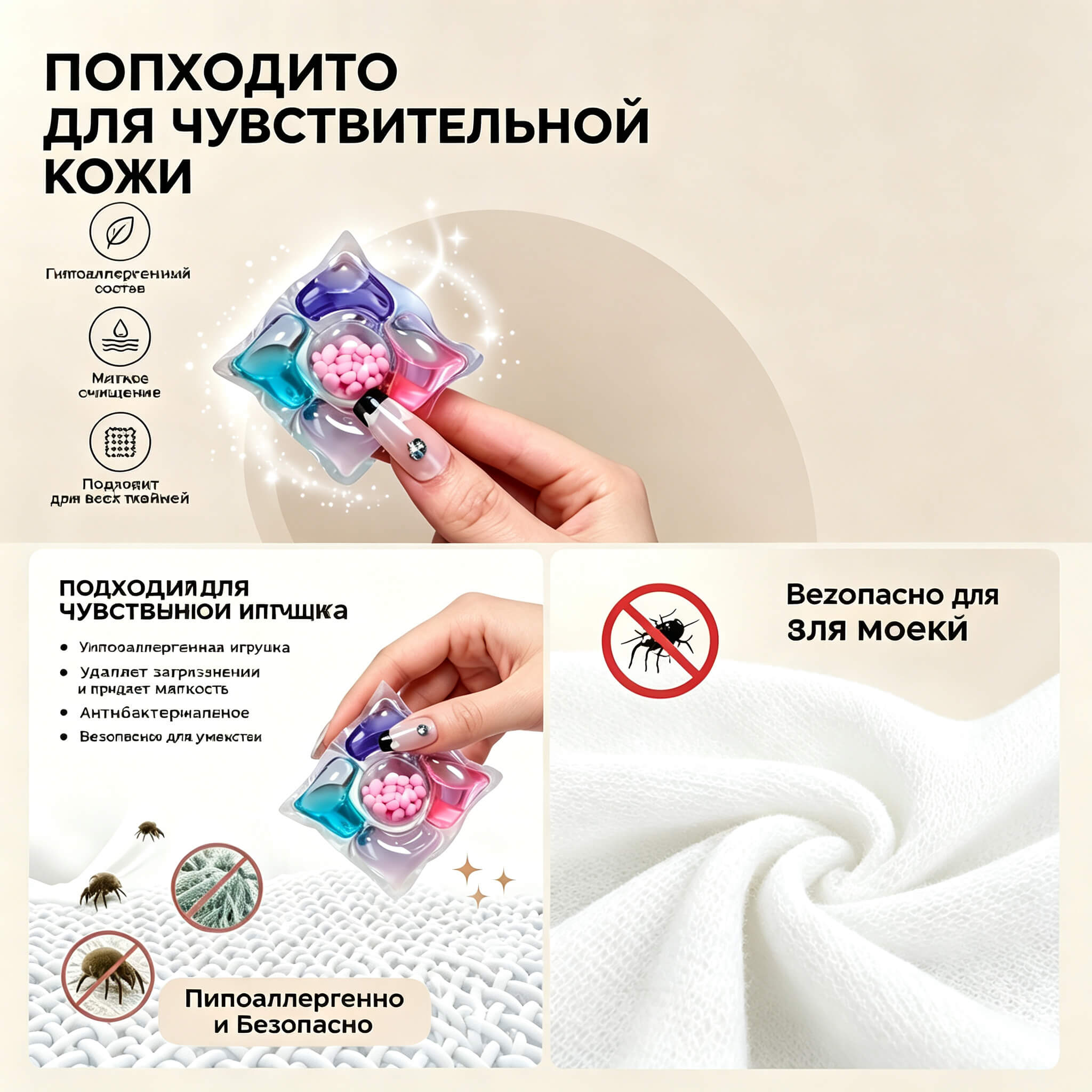Мешки для стирки 3 шт сетка на молнии + 108 капсул 5 в 1 — фото 4